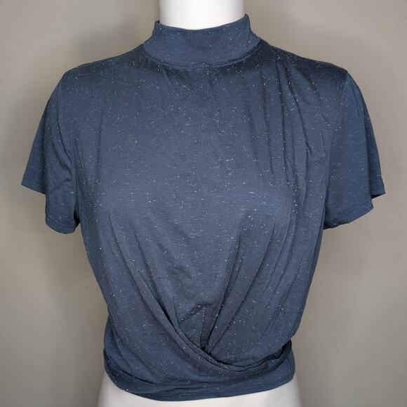 Lululemon Time to Restore Mock Neck Short Sleeve Tie Crop in Iron Blue, Size 8 - Picture 4 of 7